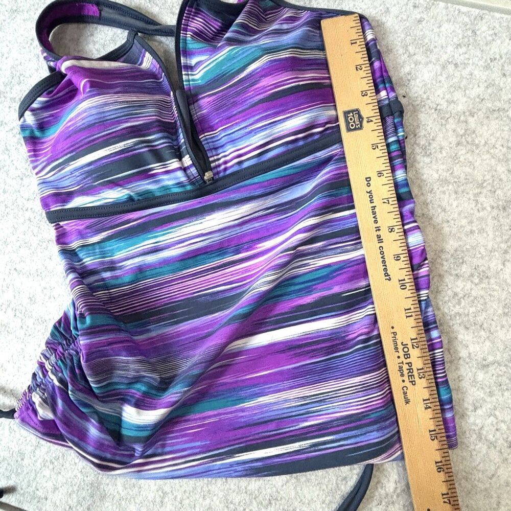 Free Country Women's Striped Zip Racerback Tankini Swim Top Purple Size M 8-10 - Picture 7 of 9